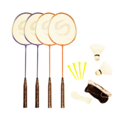 Kit Badminton 4 Raquetas Acero + 2 Plumas + Red + Porta Red