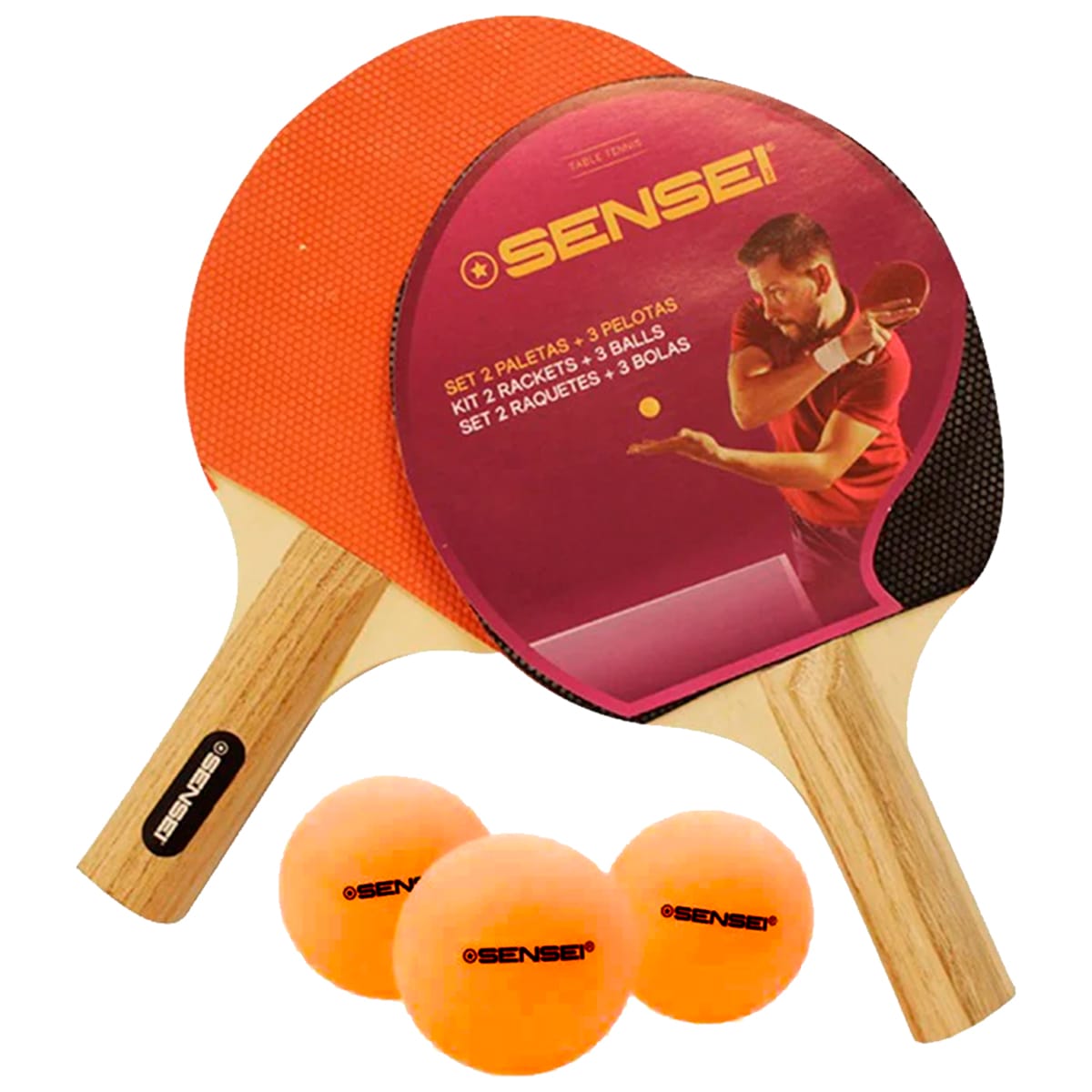Set Ping Pong Sensei 2 Paletas + 3 Pelotas Principiantes