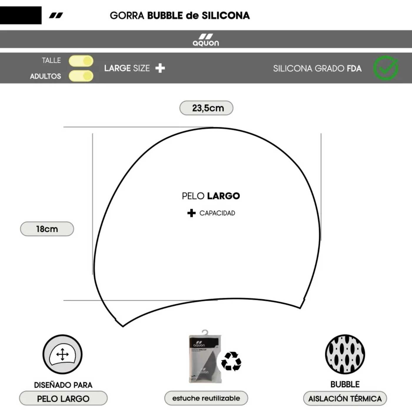 Gorro De Natación Aquon Bubble Silicona Pelo Largo - Imagen 5