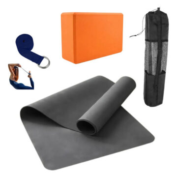 Kit mat TPE 4 mm, ladrillo, cinturón de yoga y funda