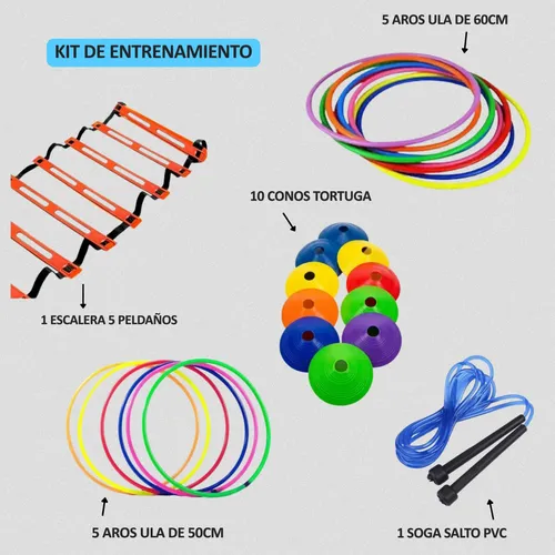 Kit 10 conos tortuga, 10 aros, escalera de 5 peldaños y soga - Imagen 3