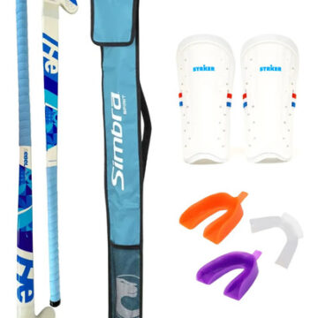 Kit palo de hockey Rebel, funda Simbra Spirit, canilleras y bucal