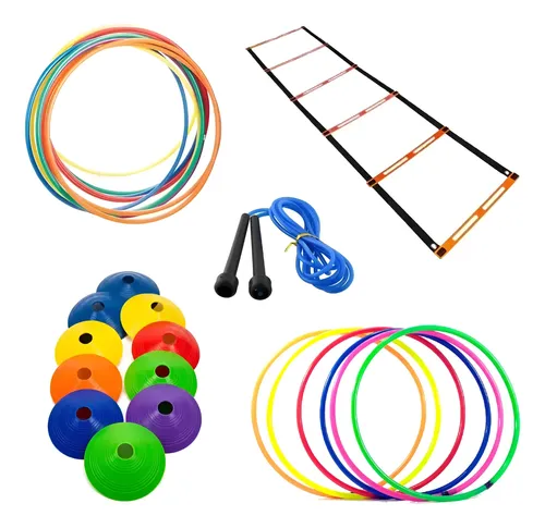 Kit 10 conos tortuga, 10 aros, escalera de 5 peldaños y soga