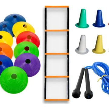 Kit 10 conos tortuga, 10 conos de 20 cm, escalera de 5 peldaños y soga