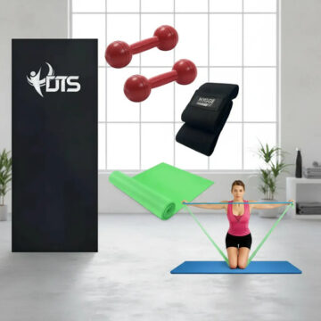 Kit colchoneta con funda y bandas Hyggefit con 2 mancuernas Mir de 2 kg